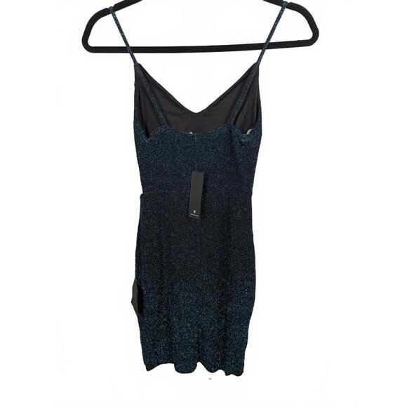 Lulus Destined to Dance Shiny Teal Blue Ruffled Bodycon Mini Dress - XS NWT - Picture 4 of 9